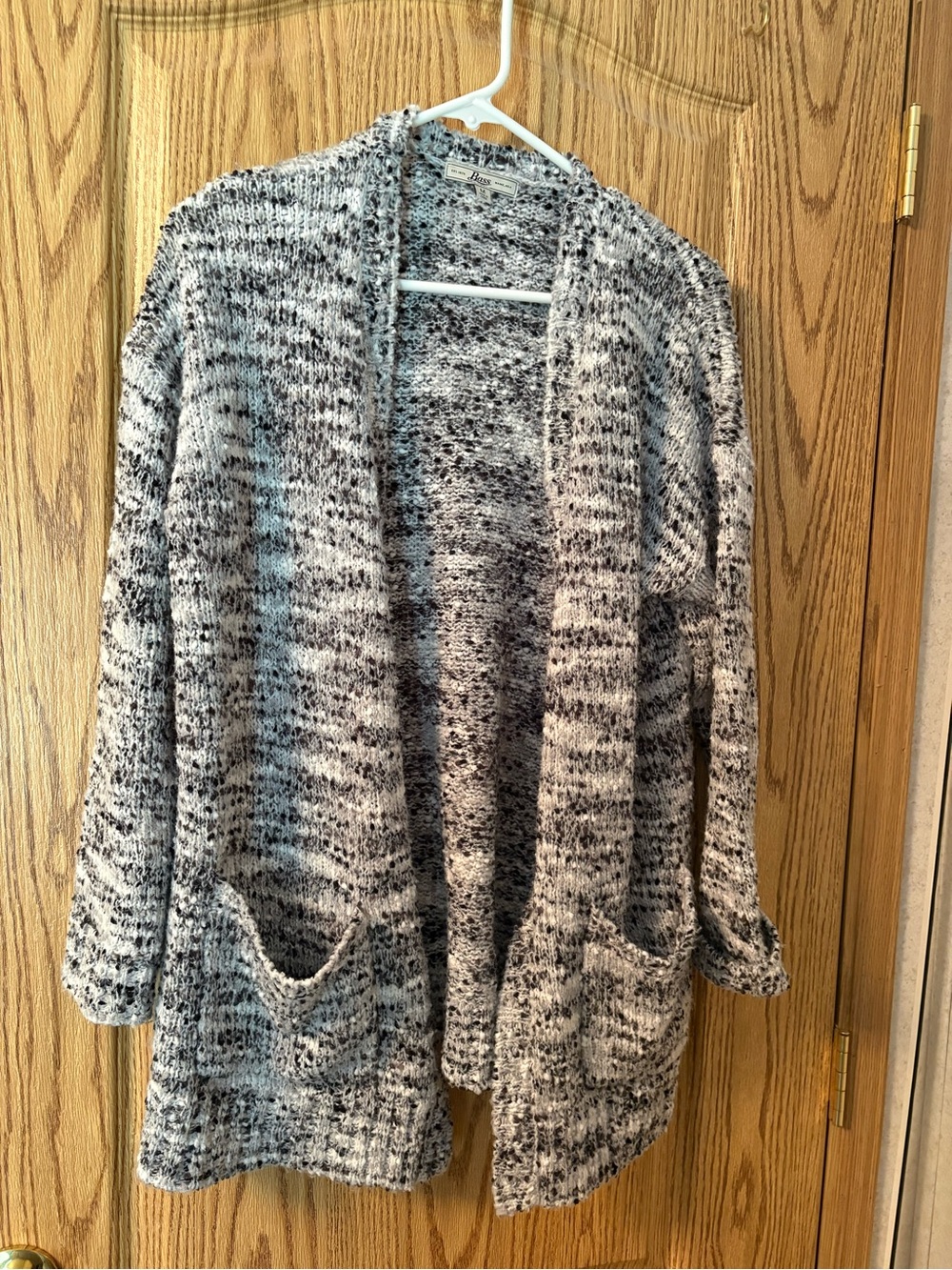 Bass Open-Front Marled Gray Black Cardigan